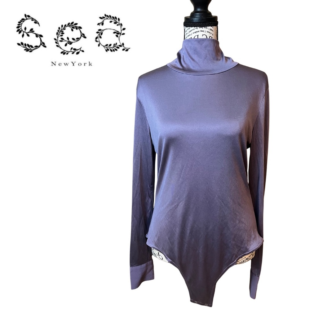 Violet Purple Turtleneck Long Sleeve 100% Silk Bodysuit by Sea New York, size M